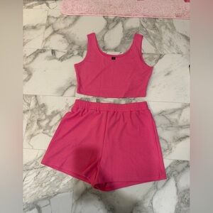 SHEIN Hot Pink Ribbed Tank & Shorts Set